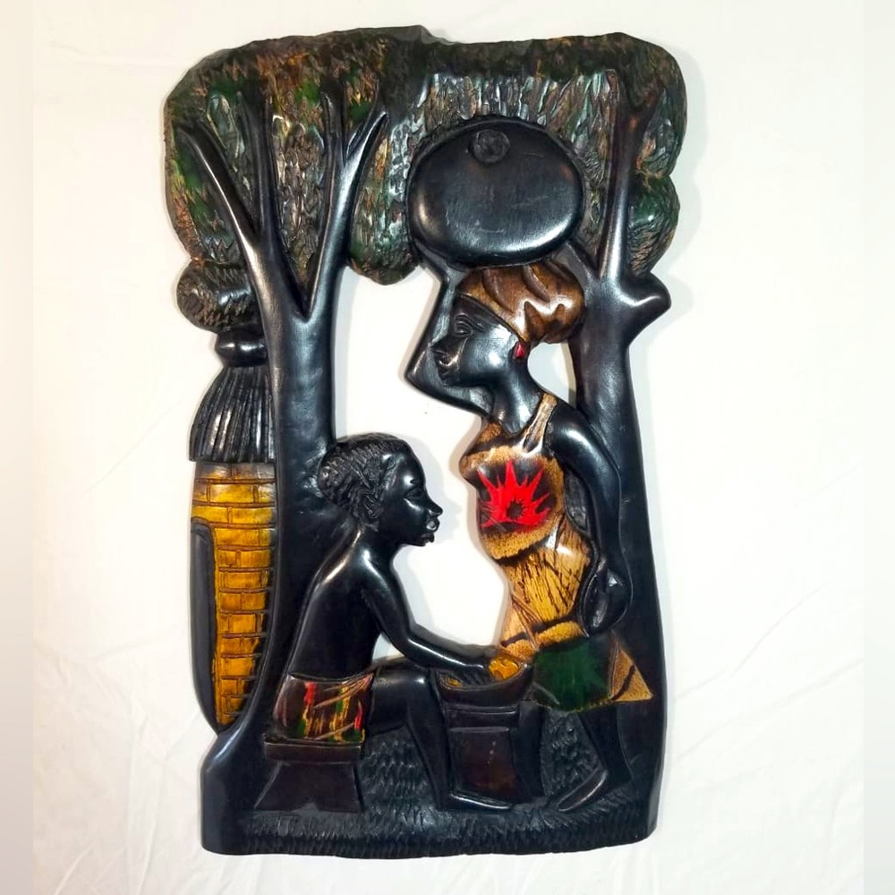 Handcrafted Wooden Wall Art with Vibrant Accents